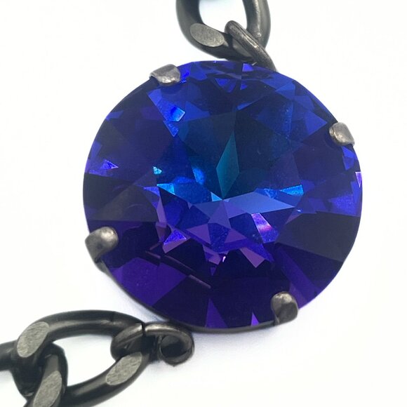 Handcrafted Large Blue/Purple Swarovski Crystal Chunky Chain Bracelet - Luxury - Picture 4 of 11